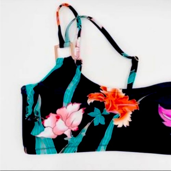 Nanette Lepore Other - NWT Nanette Lepore Aster One Shoulder Bikini Top Black Blue Red Peach Teal- Sz 4
